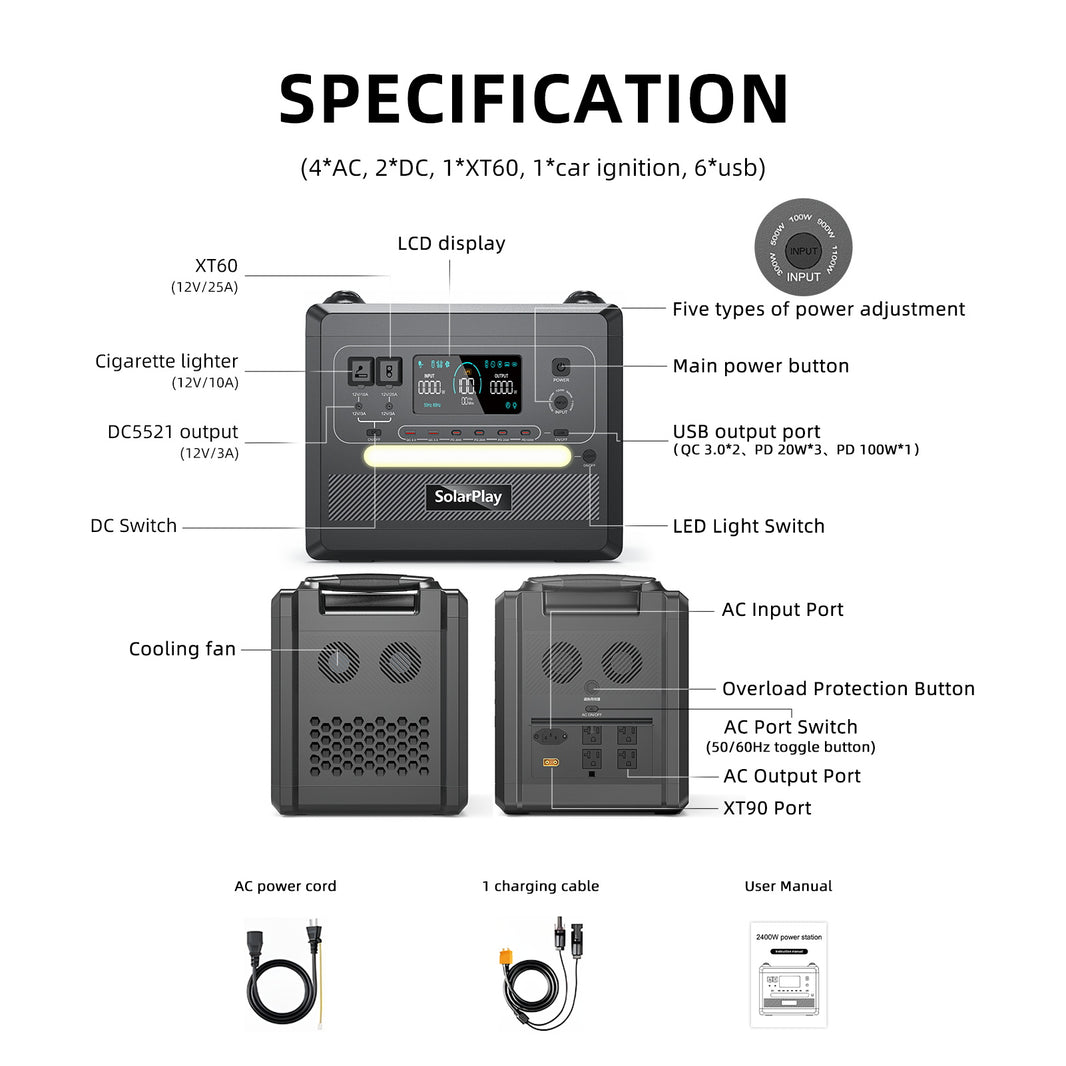 SolarPlay Q2402 Portable Power Station(2500W/2304Wh)