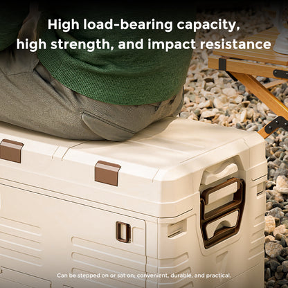 SolarPlay 60L Foldable Camping Storage Box with Lid and Handle, suitable for camping.