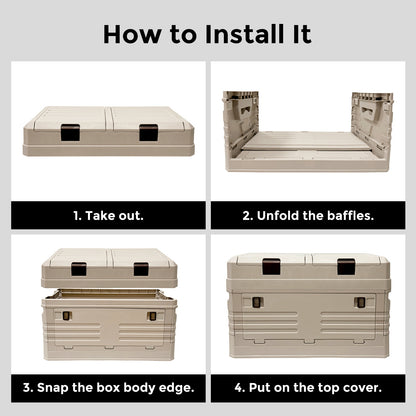 SolarPlay 60L Foldable Camping Storage Box with Lid and Handle, suitable for camping.